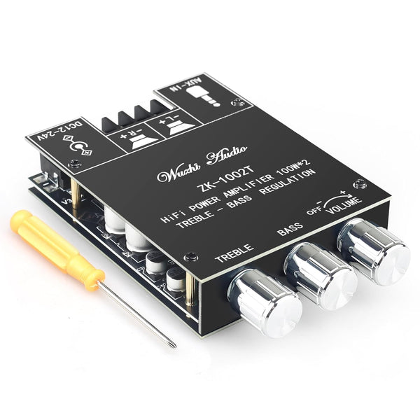 Wuzhi Audio ZK-1002T Bluetooth Amplifier Board 100W+100W Audio Amplifier Supports AUX/Bluetooth,Wide Voltage Input 12-24V