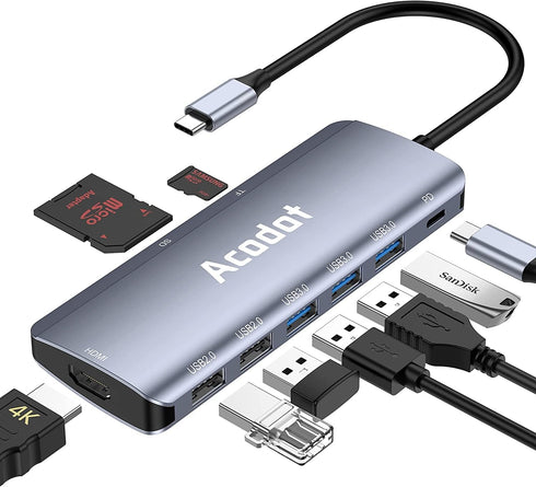 Acodot USB C Hub, 9 in 1 Type C Hub Adapter Portable Docking