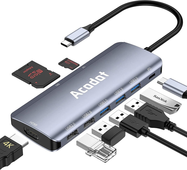 Acodot USB C Hub, 9 in 1 Type C Hub Adapter Portable Docking