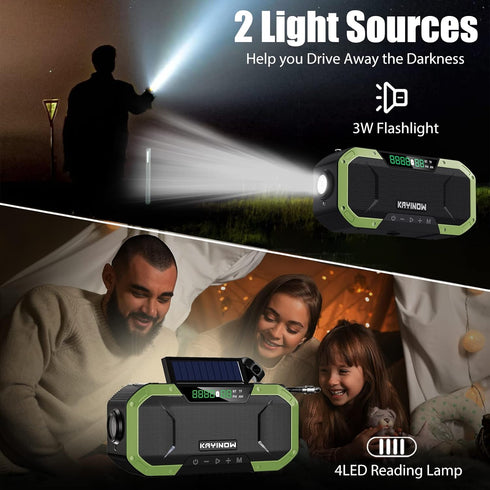 Emergency Radio Waterproof Bluetooth Speaker, Portable AM FM NOAA Weather Radio, Hand Crank Solar Powered, 5000mAh
