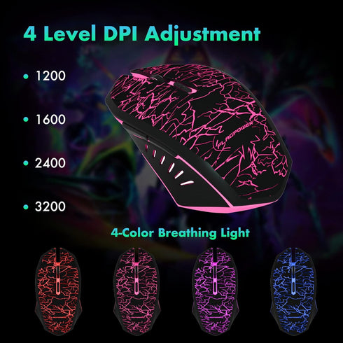RGB Gaming Keyboard and Breathing Mouse Combo, Adjustable Backlit Mechanical Feeling Keyboard with 4 Colors, 4800DPI