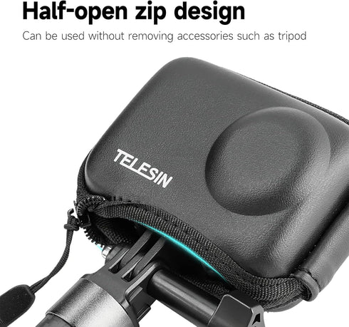 TELESIN Mini Carry Case Lens Protector for DJI Action 4/3 - Mini Protective Carrying Bag Half Zipper for Accessories