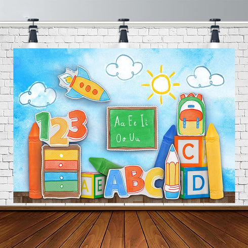 XUNJIN NO.1 Decor,8x6ft Back to School ABC Photography Background Globe Pencil Book Children Birthday Portrait Decor
