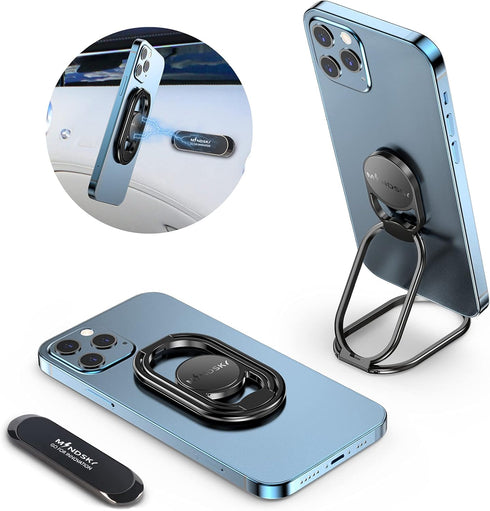 Phone Ring Holder with Car Magnetic Mount, Metal Phone Ring Finger Kickstand for iPhone, iPad, Smartphones