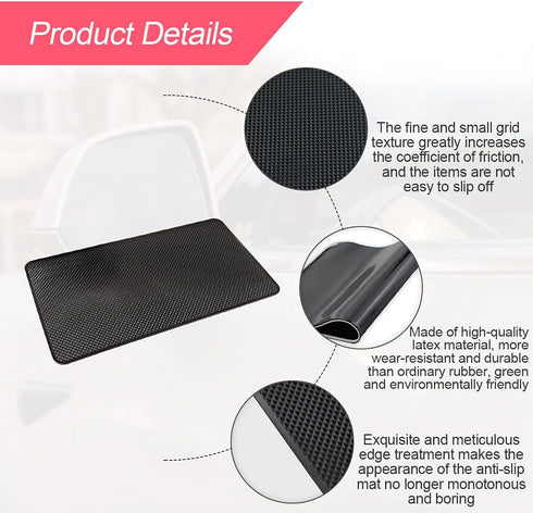Car Dashboard Anti-Slip Rubber Pad, 10.6"x 5.9" Universal Non-Slip Sticky Adhesive Mat for Phones Sunglasses Keys