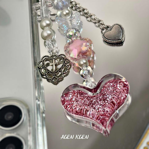 Aesthetic Y2K Pink Phone Charm, Cute Strawberry Star Heart Cell Phone Straps for Women Phone Bag Decor