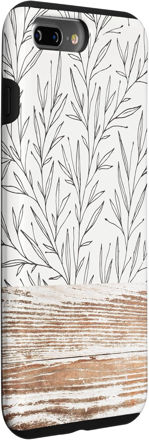 iPhone 7 Plus/8 Plus Boho Rustic Botanical Leaf Pattern Vintage Case (Beige)