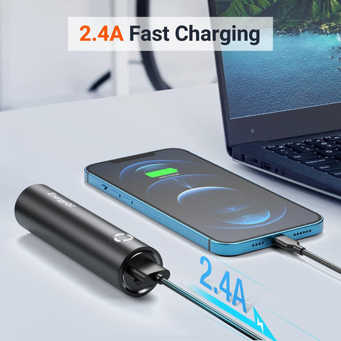 EnergyQC Fast Charging Portable Charger 5000mAh,External Battery Power Bank with 5V/2.4A Output and USB-C Input(Recharge Only), Battery Pack Compatible with iPhone,Samsung Galaxy and More-Black