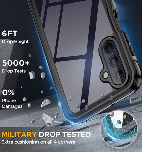 Samsung Galaxy A15 5G Case, Waterproof with Built-in Screen Protector, 360° Full Body Shockproof Heavy Duty (Black)