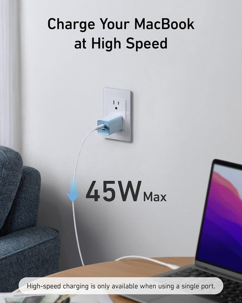 Anker Nano Charger, 47W USB C Charger, 2 Port Compact Foldable GaN Charger for iPhone 16/15 and More
