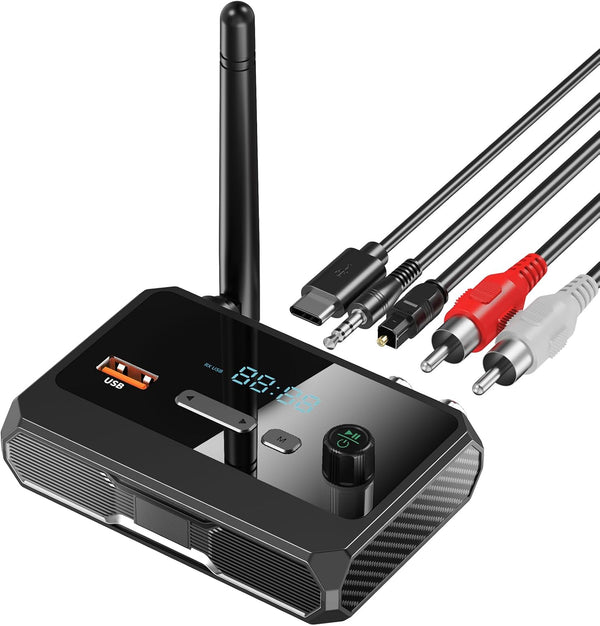 Bluetooth 5.3 Receiver, RCA Adapter, Low Latency & HD Music Audio, Supports Optical AUX 3.5mm for Home Stereo Speakers