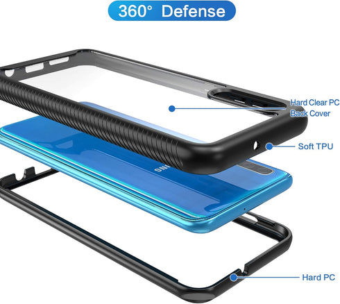 Galaxy A50 Case, Hybrid 2 in 1 Slim Fit Heavy Duty Protection Shock Resistant Clear Case with Black Bumper