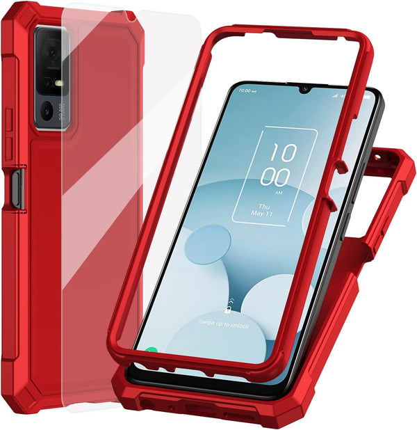 Ailiber Slim Rugged Case for Jitterbug Smart 4 & TCL 40T/40XL, Dual Layer, Shock-Absorbing TPU Bumper, Red.