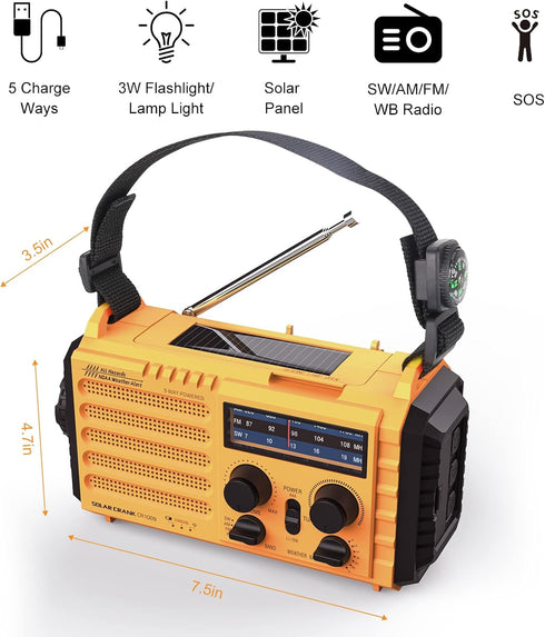 Raynic Weather Radio, 5000mAh NOAA Emergency Radio, Solar Hand Crank with Flashlight and SOS Siren