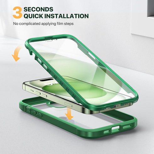 Diaclara Rugged Case for iPhone 15, Built-in Touch Sensitive Anti-Scratch Screen Protector - Green