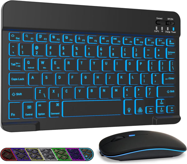 LAMA 7 Colors Backlit Bluetooth Keyboard and Mouse, Ultra-Slim Wireless for iPad, iOS, Windows & Android