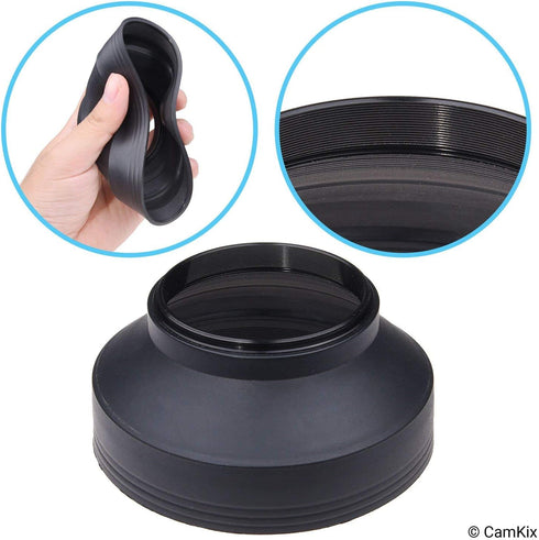 72mm Rubber Camera Lens Hood, Set of 2, Collapsible, Sun Shade/Shield, Reduces Lens Flare and Glare