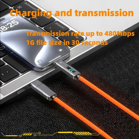 USB C to C Cable 5ft Chubby Silicone 4 in 1 Charging Cable with LED Display for iPhone 15, Samsung S24