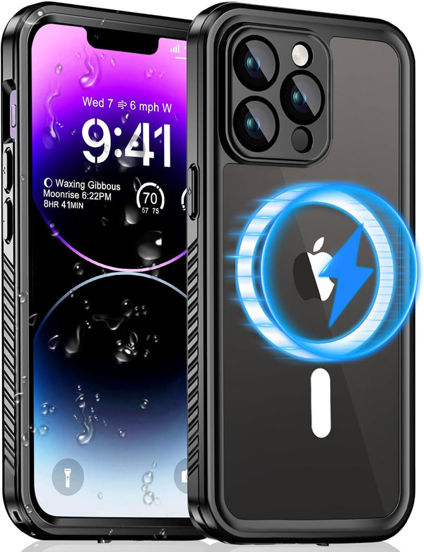 Unitedtime Magnetic Waterproof iPhone 14 Pro Case with Built-in Screen Protector, Shockproof Dustproof Full Body Cover