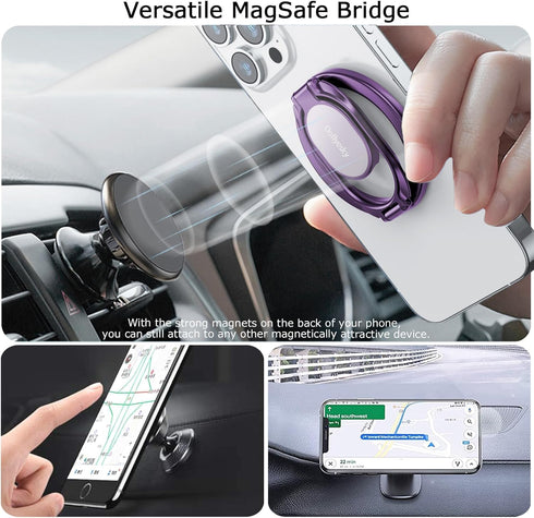 Purple Magnetic Phone Ring Holder - Double Adjustable Grip & Stand, Compatible with MagSafe & PopSockets for iPhone &