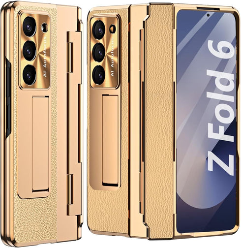 Galaxy Z Fold 6 Case with Screen Protector, Rugged Hinge Protection, Camera Lens Cover - PU Leather Protective Phone