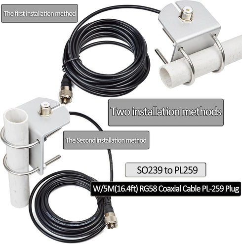 HYS L Shape Mount Mobile Antenna Bracket, SO239 to PL-259 with 16.4ft Low Loss RG-58 Coaxial Cable