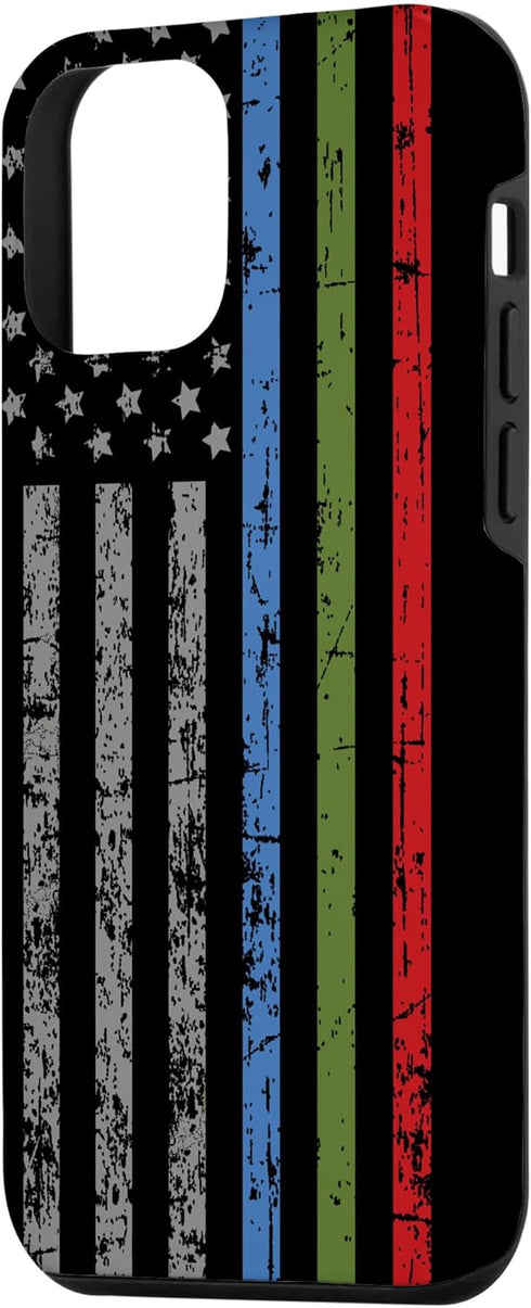 iPhone 12 mini Case with Police Military and Fire Thin Blue Green Red Line Flag Design