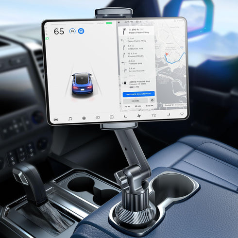 eSamcore Tablet Holder for Car, iPad Cup Holder Mount with 1.57" Depth Large Clamp, 15" Height Adjustable for 6"-12.9"
