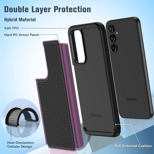 FNTCASE for Samsung Galaxy A54-5G Case: Dual Layer Shockproof Protective | Non-Slip Matte Textured | Heavy Duty Rugged TPU Drop Military Protection Tough Bumper Cell Phone Cases (Burgandy Black)