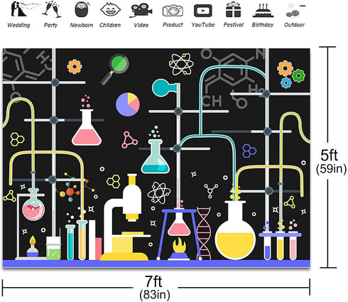 Chemical Science Birthday Party Backdrop 7x5ft for Kids Chemistry Lab Decorations