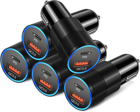 USB C Car Charger 5 Pack, Bangfun 36W Dual 12V USB C & USB A Fast Charging Adapter for iPhone 15/14/13/12 Pro Max,