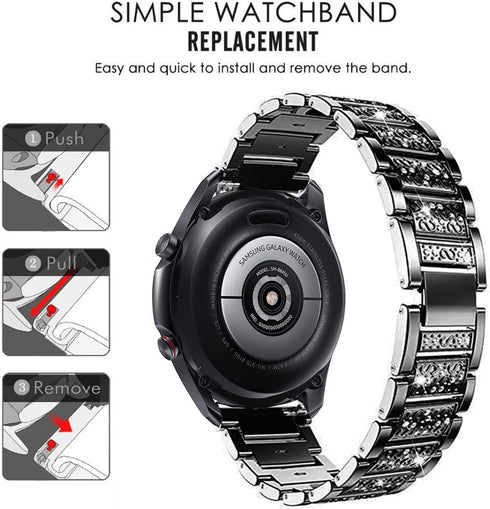 Bands for Samsung Galaxy Watch 4 Classic (46mm), 20mm Luxury Rhinestone Metal Bracelet with Bezel Ring