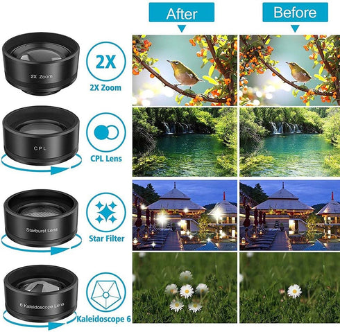 11 in 1 Cell Phone Lens Kit, Phone Camera Lens with Wide Angle, Fisheye, Macro, Telephoto & More