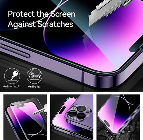 iVolver 3+3 Pack Tempered Glass Screen Protector for iPhone 14 Pro Max 6.7'' + Camera Lens Protectors & Alignment Frame.