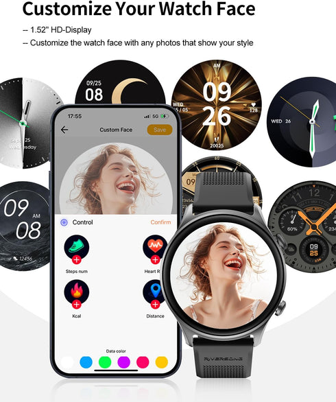 RIVERSONG Smart Watch for Men Women - 1.52" Fitness Tracker - Answer/Make Call - Heart Rate, Sleep, Blood Oxygen
