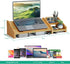 Ufine Bamboo Laptop Stand for Desk, Adjustable 3 Heights Notebook Stand with 2 Tier Storage Shelf, Home Office Organizer