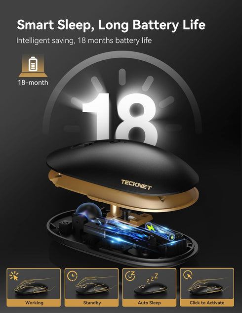 TECKNET Silent Wireless Computer Mouse, 2.4Ghz USB-A, 4800 DPI Ambidextrous Quiet Click Mouse for Travel