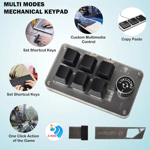 Macro Pad Macro Keyboard Programmable Keypad, Customized 6-Key Mini Mechanical Gaming Keyboard, One Handed Keyboard BT