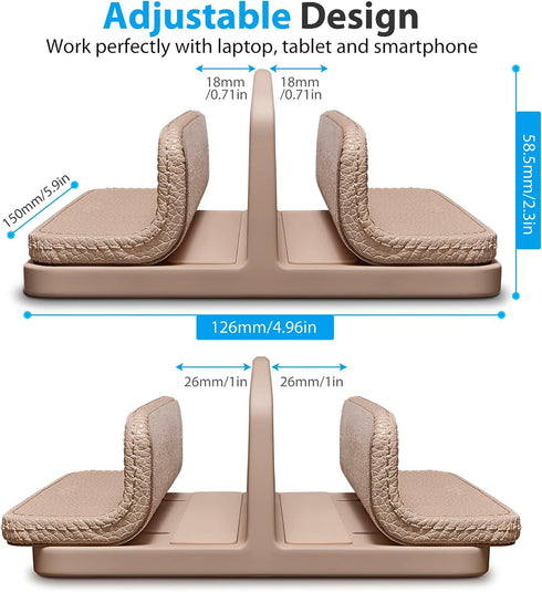 Leather Vertical Laptop Stand, Dual Laptop Holder Organizer with Adjustable Dock for All