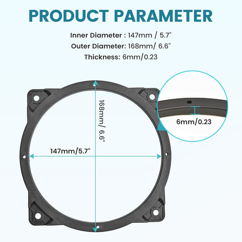 6.5 Inch Front Door Speaker Adapter Spacer Ring for Hyundai Sonata 2011-2017, Santa Fe 2014-2015, KIA 2001-2012