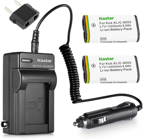 Kastar Battery (2-Pack) and Charger Kit for Kodak KLIC-8000, Compatible with Kodak Cameras