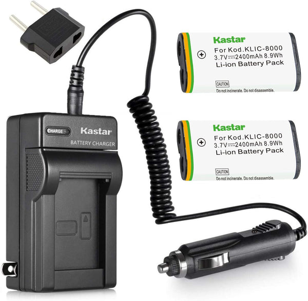 Kastar Battery (2-Pack) and Charger Kit for Kodak KLIC-8000, Compatible with Kodak Cameras