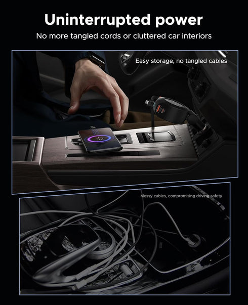 Retractable Car Charger, KOOPAO 69W 4 in 1 Fast Charging Adapter with Multi USB C Cables for iPhone 15/14/13/12/11