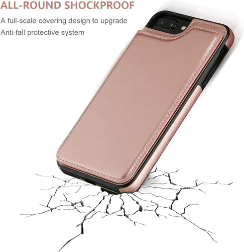 OT ONETOP Wallet Case for iPhone 7 Plus/8 Plus, Premium PU Leather, Card Holder, Kickstand, Shockproof Cover (Rose Gold)