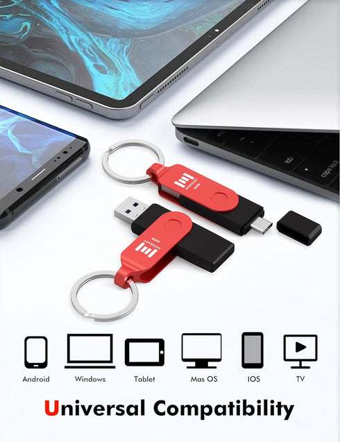 MOSDART 64GB Fast USB C Dual Flash Drive with Keychain - 2 in 1 OTG USB 3.1 Type-C Memory Stick
