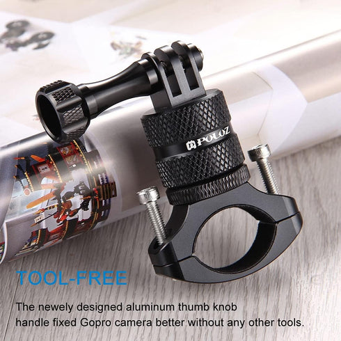 PULUZ Bike Camera Handlebar Mount for GoPro Hero 12/11/10/9/8/7/6, 360 Degree Rotation Aluminum Bicycle Bracket for DJI