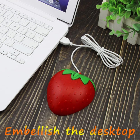 Wired Mouse Cute Strawberry Small Computer Mouse for Laptop, Small Size Pocket Silent USB Optical Mini Corded Mouse 3 Buttons 1200DPI Travel Wired Mouse for PC Computer NoteBook MacBook Mac Kids Gift