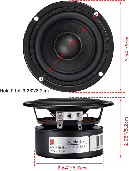 Facmogu 3 inch Tweeter Speakers, HiFi Full Range Woofer Loudspeaker, 2 PCS 4 Ohm Anti-Magnetic