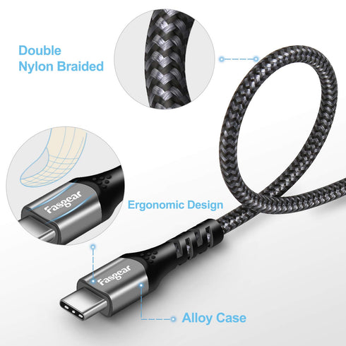 Fasgear 6ft USB C to USB C Cable, 10Gbps, 100W Fast Charge, 4K@60Hz, Compatible with MacBook, Quest, SSD & More.