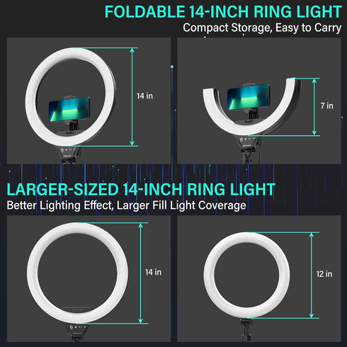 UBeesize 14'' Foldable Ring Light - 62'' Tripod Stand and Phone Holder, LED Selfie Light for Tiktok/YouTube/Photography